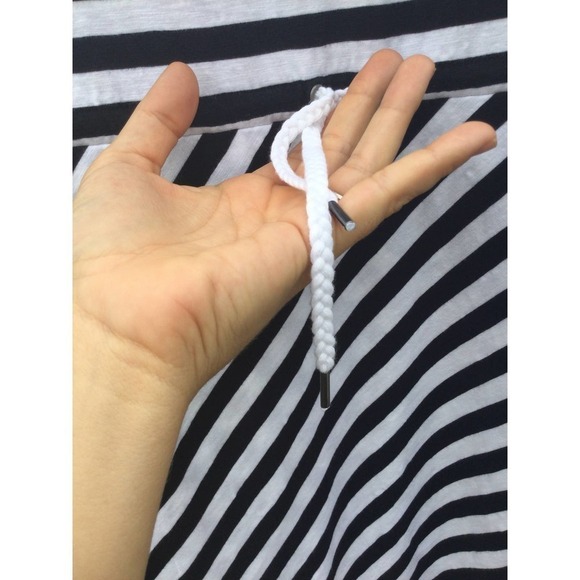 T by Talbots womens striped maxi dress petite drawstring athleisure black white - Picture 5 of 11